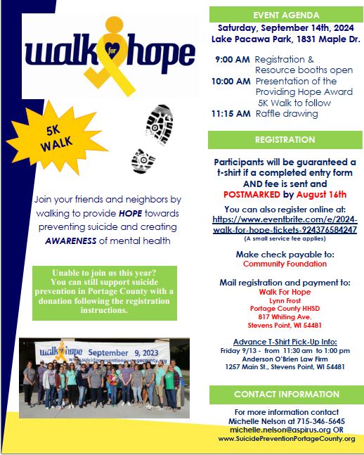 Walk for hope registration info 2024